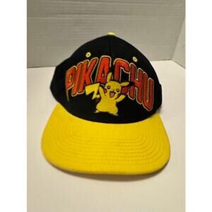 Vintage Pokemon Pikachu Hat Adjustable Snapback Cap Black Yellow Nintendo